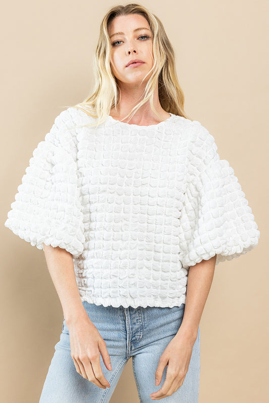 white puff sleeve top