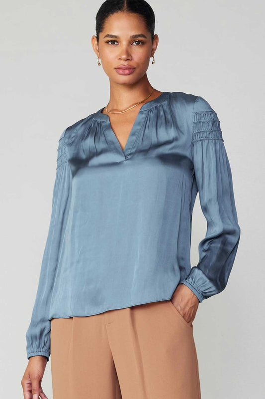 Long Sleeve Split Neck Blouse