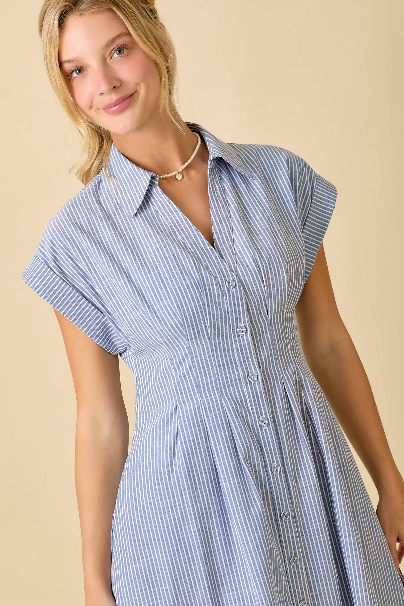 Button Up pleated Midi Shirt Dress