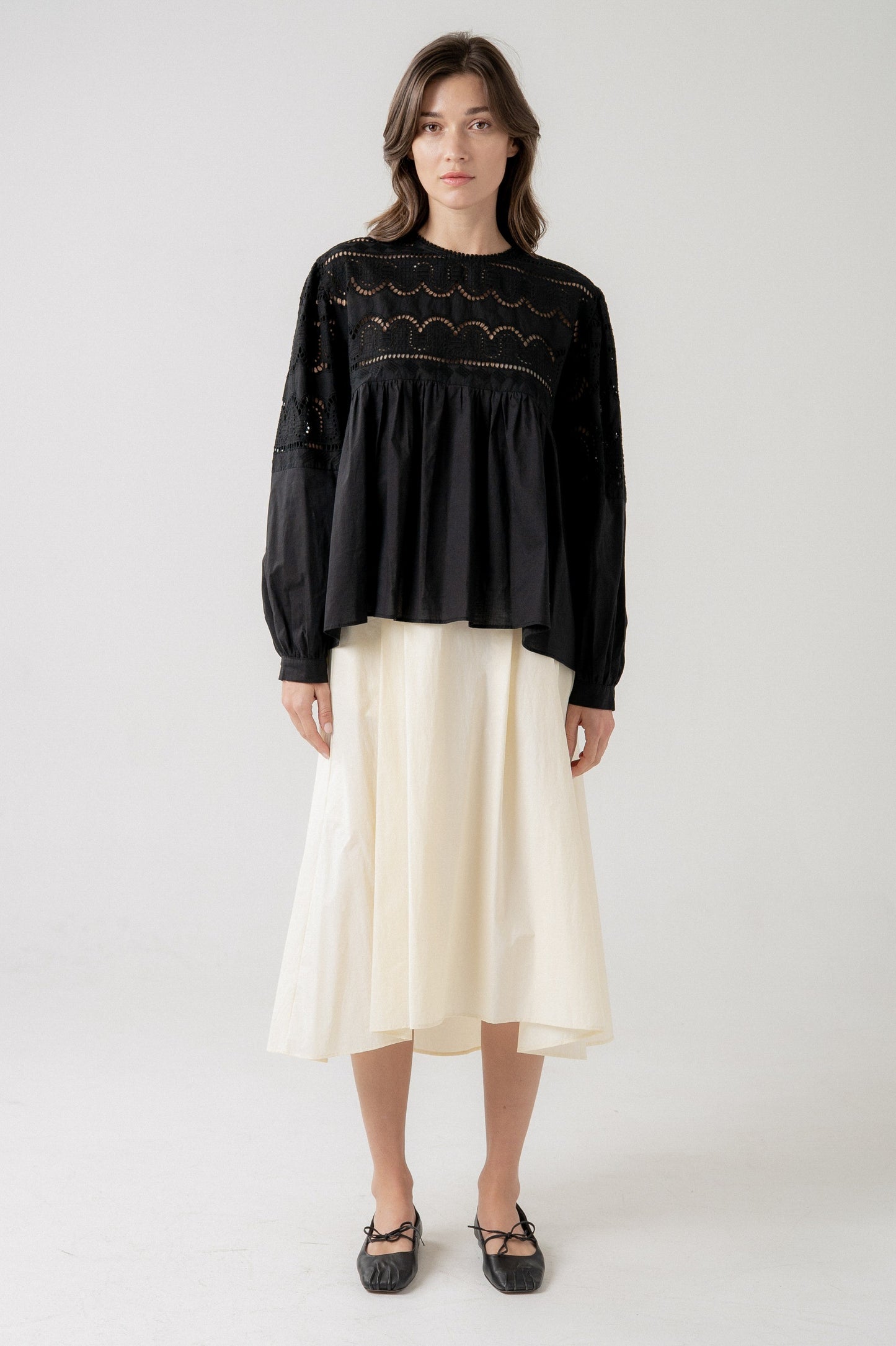 Eyelet Lace Babydoll Blouse