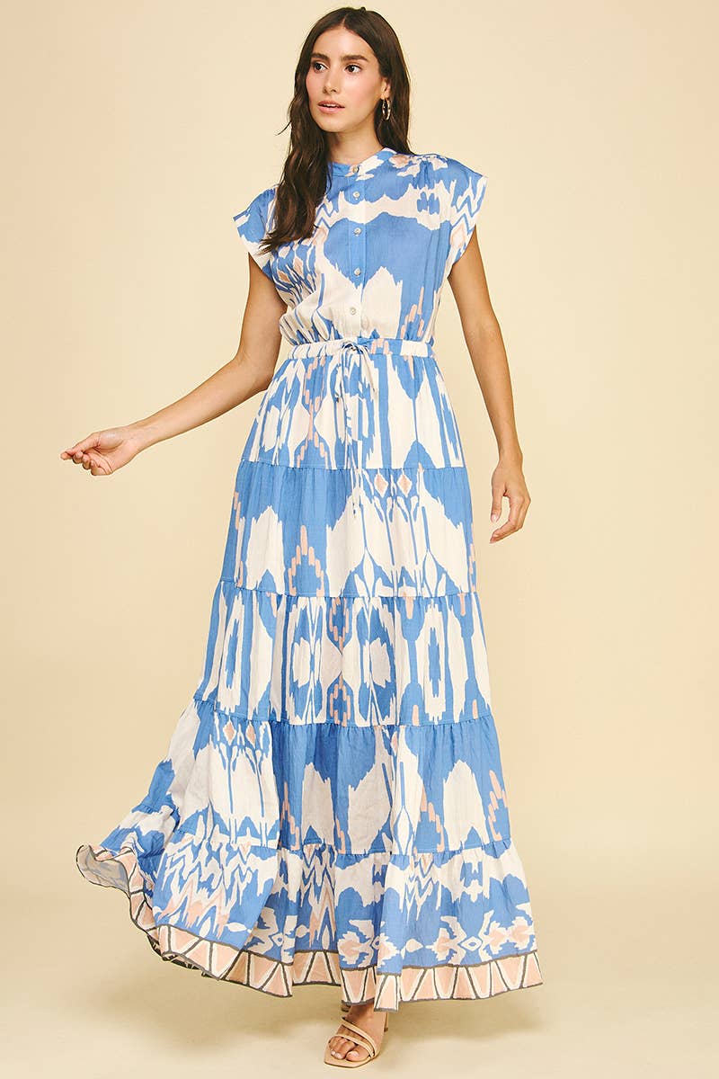 GEOMETRIC PATTERN TIERED MAXI DRESS