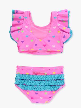 Neon Pink Colorful Hearts Butterfly Swim