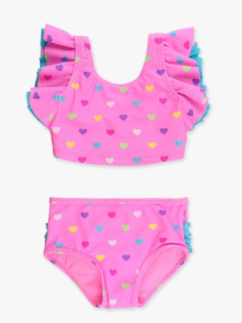 Neon Pink Colorful Hearts Butterfly Swim