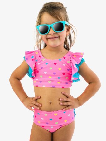 Neon Pink Colorful Hearts Butterfly Swim