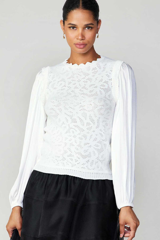 Woven Combo Sweater Knit Scalloped