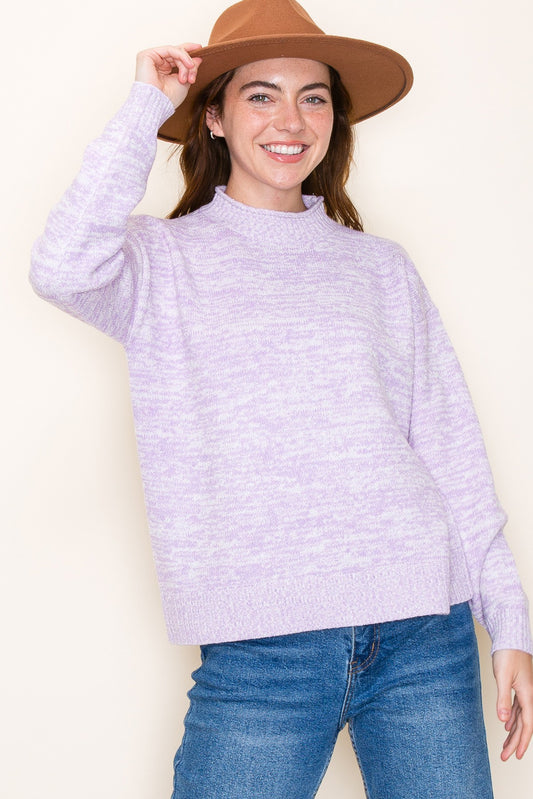Mixed Yarn Mock Neck Sweater