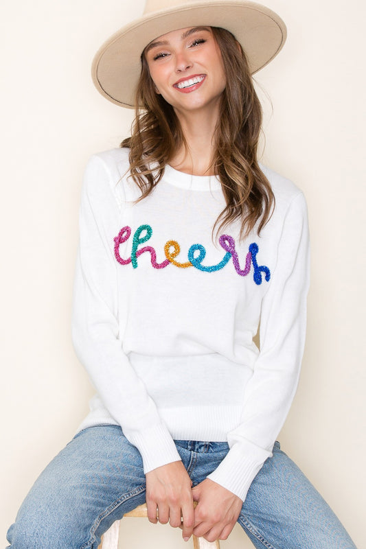 Cheers Glitter Letter Sweater