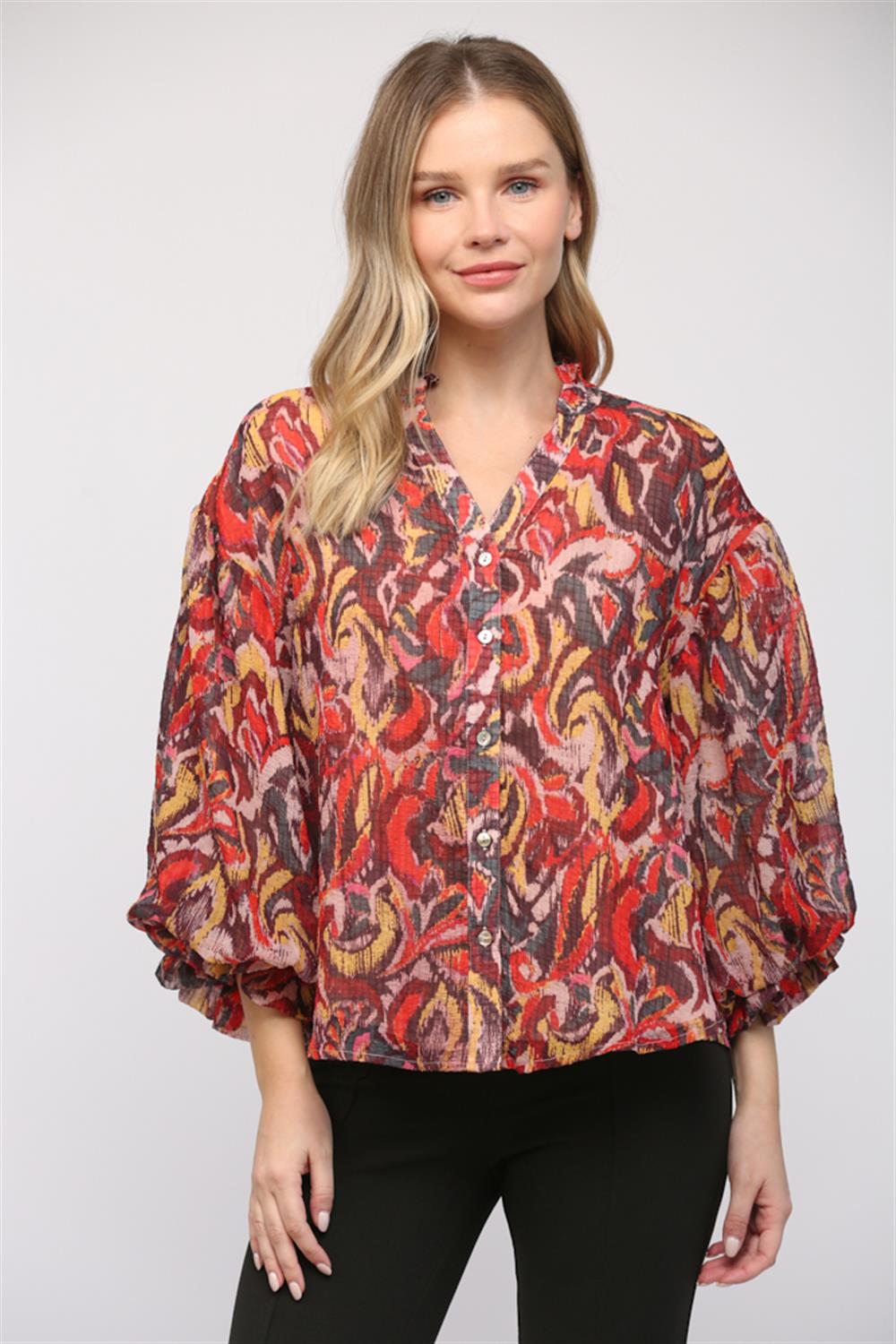 Crinkle Chiffon Bubble Slv Blouse