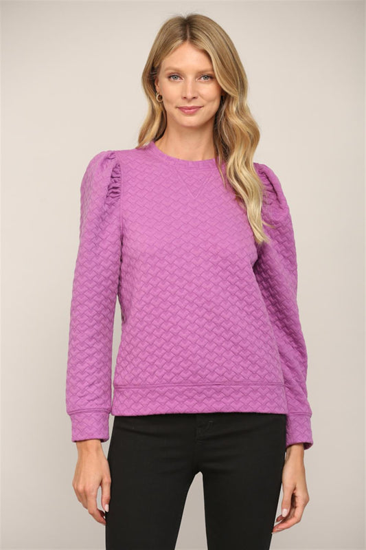 Embossed Fabric Puff Sleeve Top