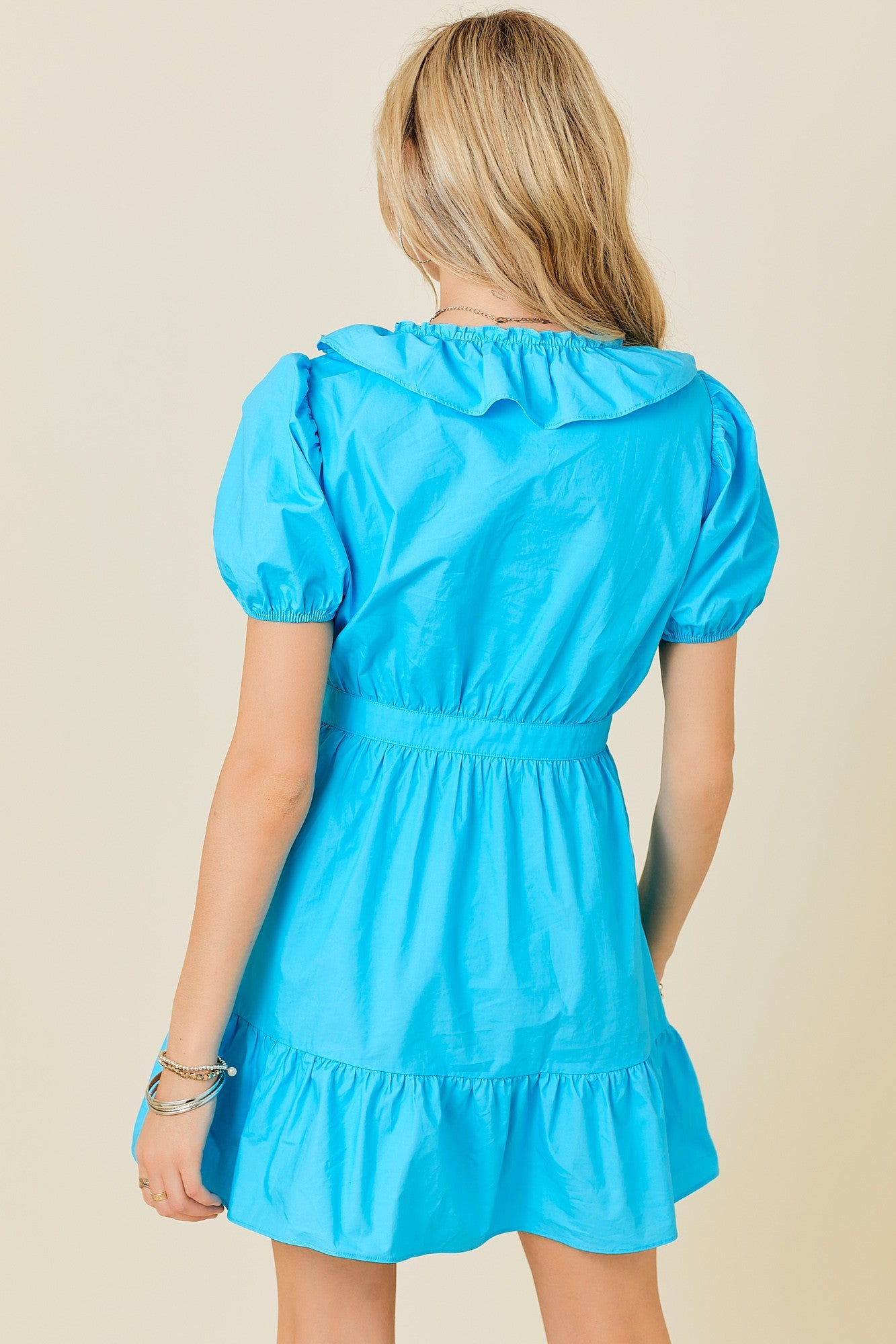 Surplice Ruffle Puff Sleeve Mini Dress