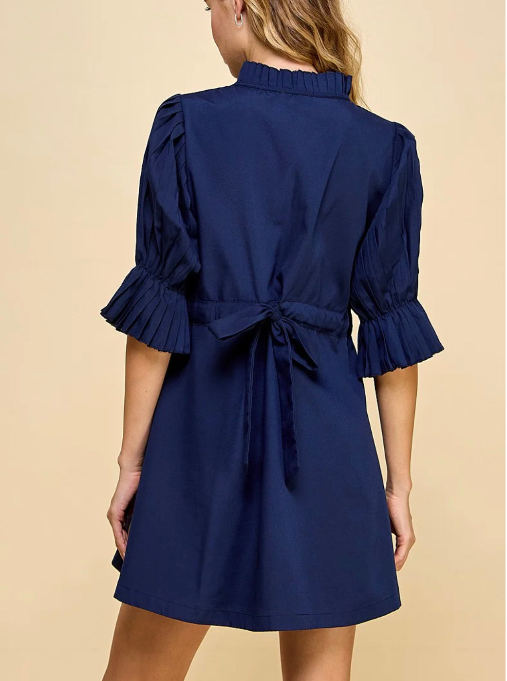 Shift Dress with Pleated Sleeves and Neckline