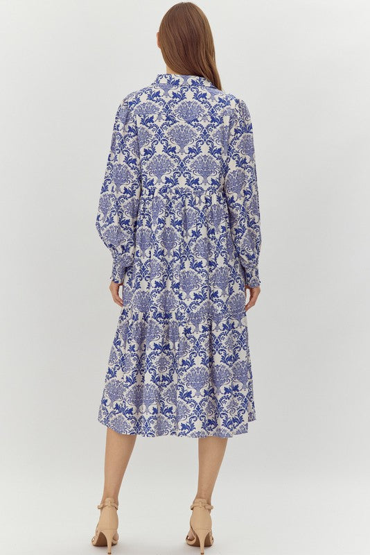 Bohemian Print Midi Dress with Pockets