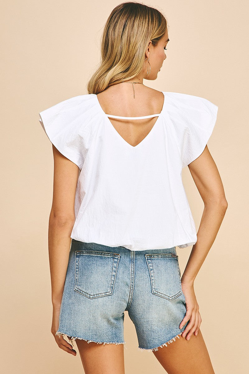 Pleated short sleeve woven top