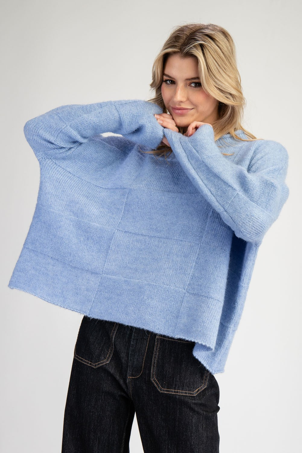 Checker Mock Neck Sweater