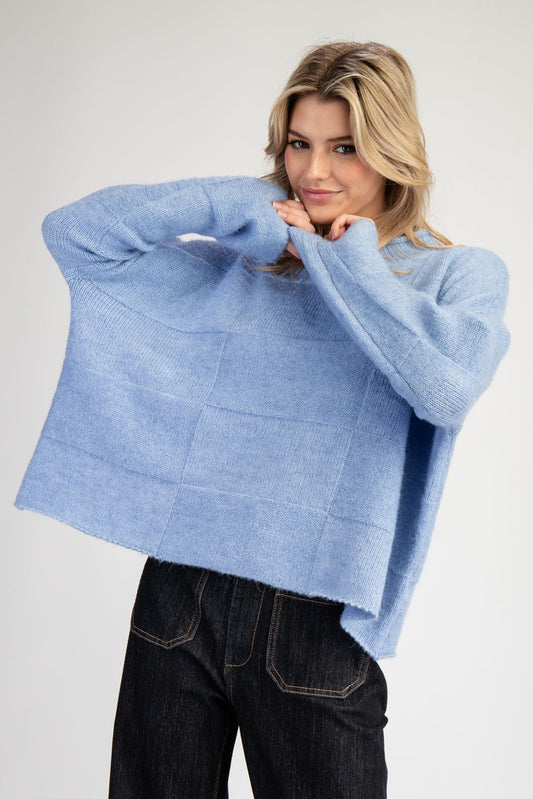 Checker Mock Neck Sweater
