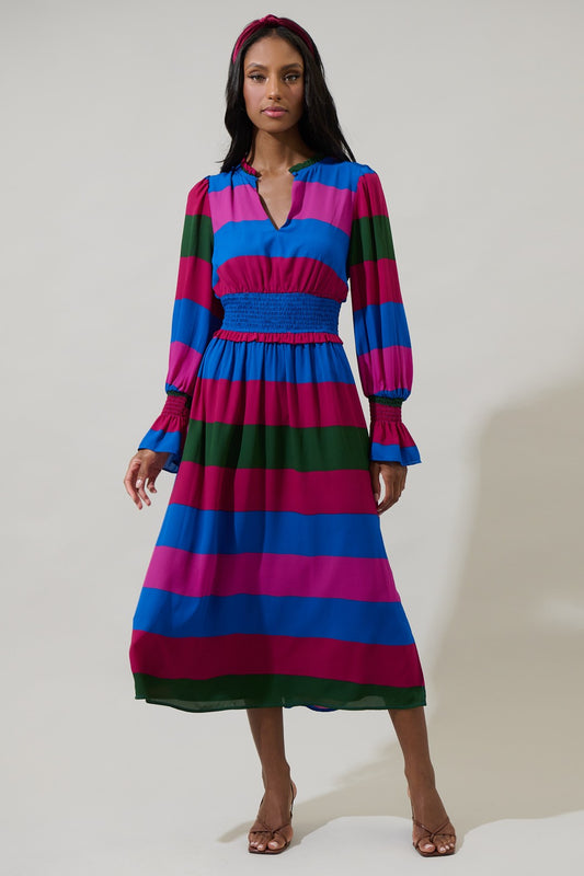 Saige Striped Ria Smocked Dress