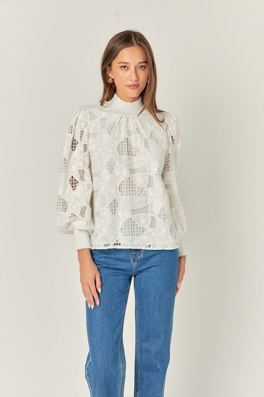 Embroided Blouse Smock Neck