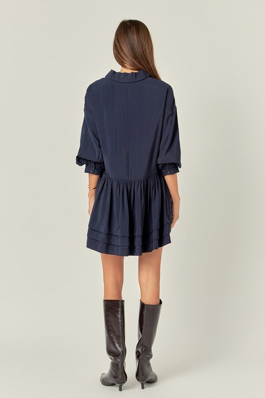 Navy Collared Drop Waist Dress