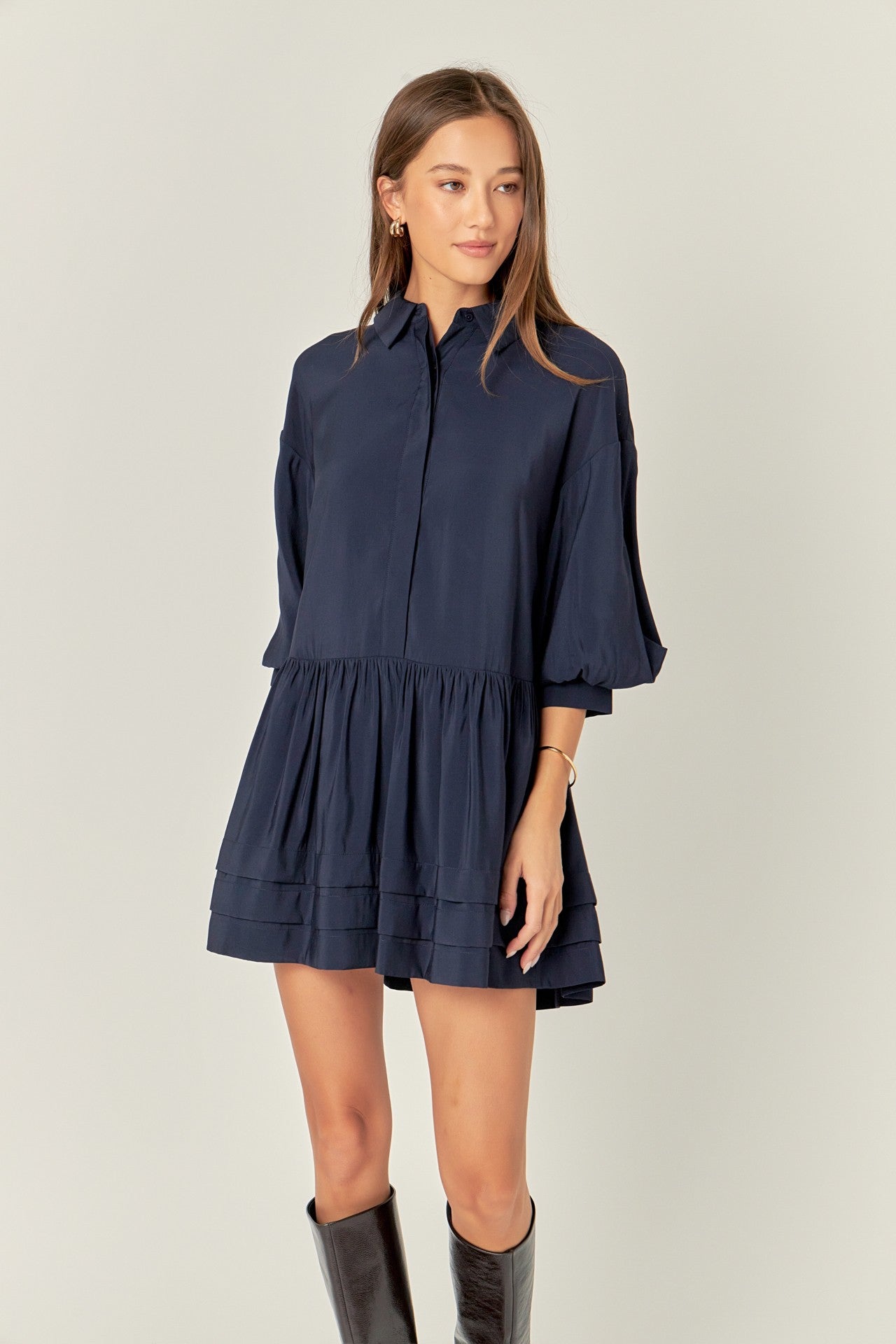 Navy Collared Drop Waist Dress