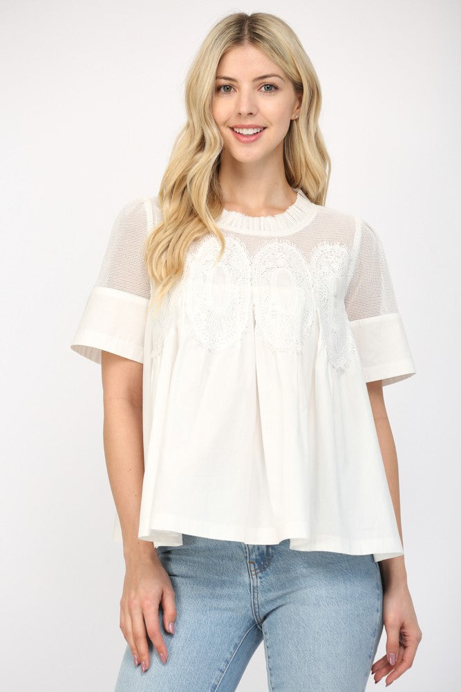 Mesh Combined Applique Top