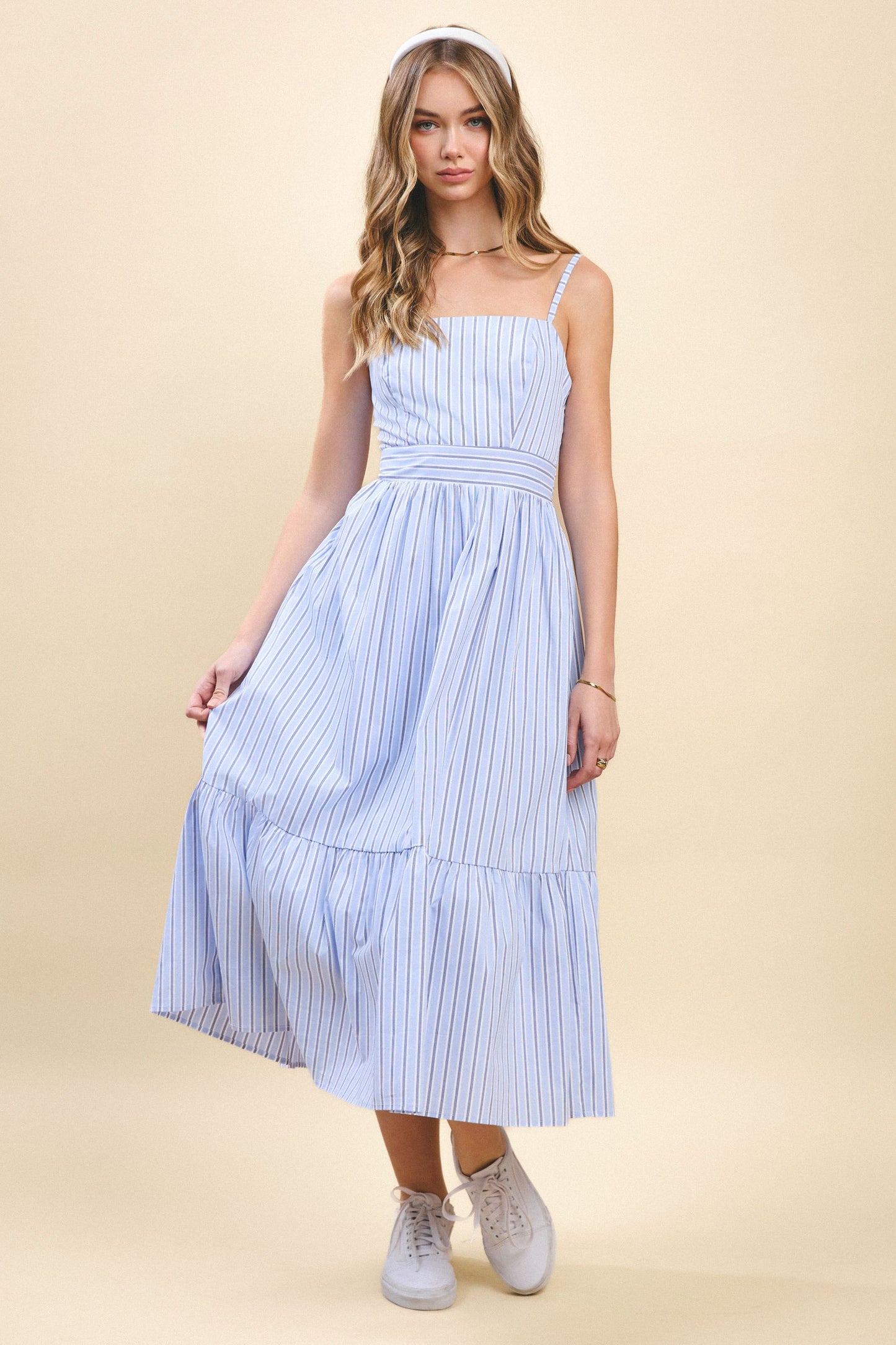 Striped Spaghetti Strap Midi Dress