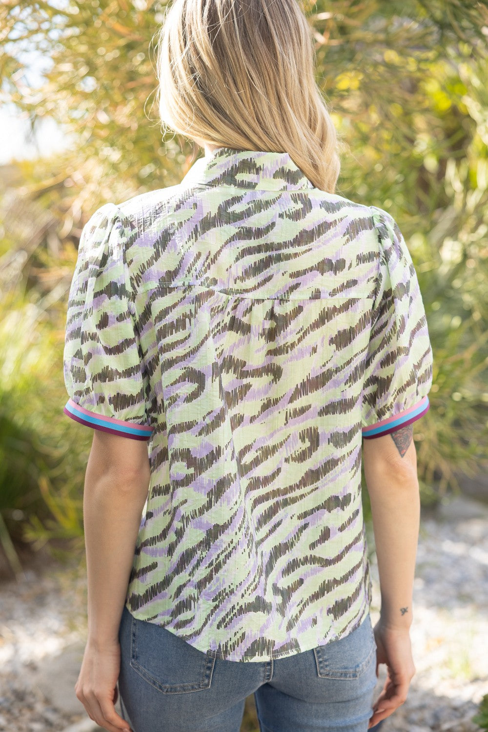 Stripe Trim Zebra Print Top