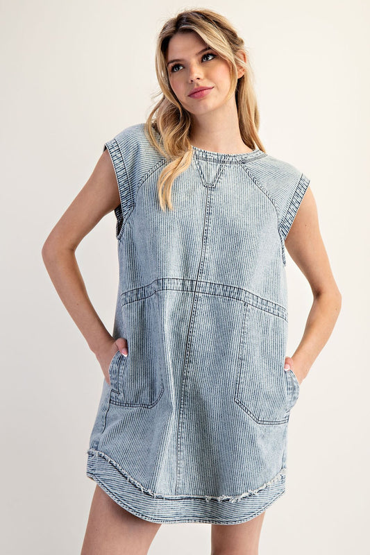 Stone Washed Striped Dress