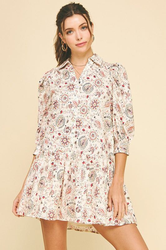 Print Button Down Midi Dress