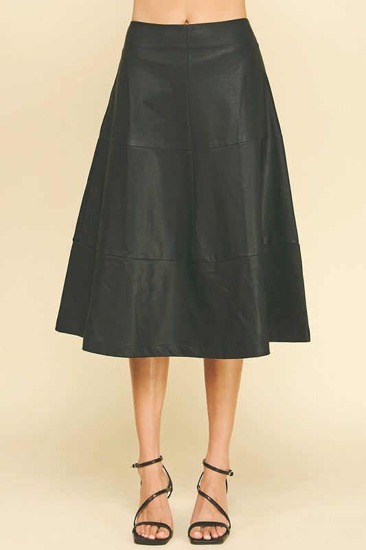 Leather Tiered A-Line Skirt