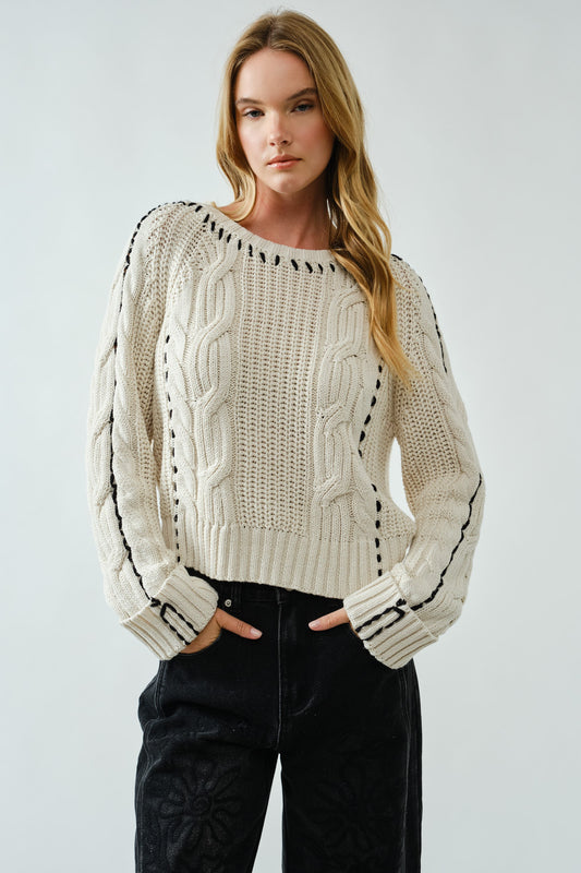 Stitched Detail Cable Sweater