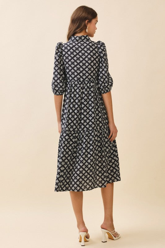 Geometric Floral Print Shirt Dress