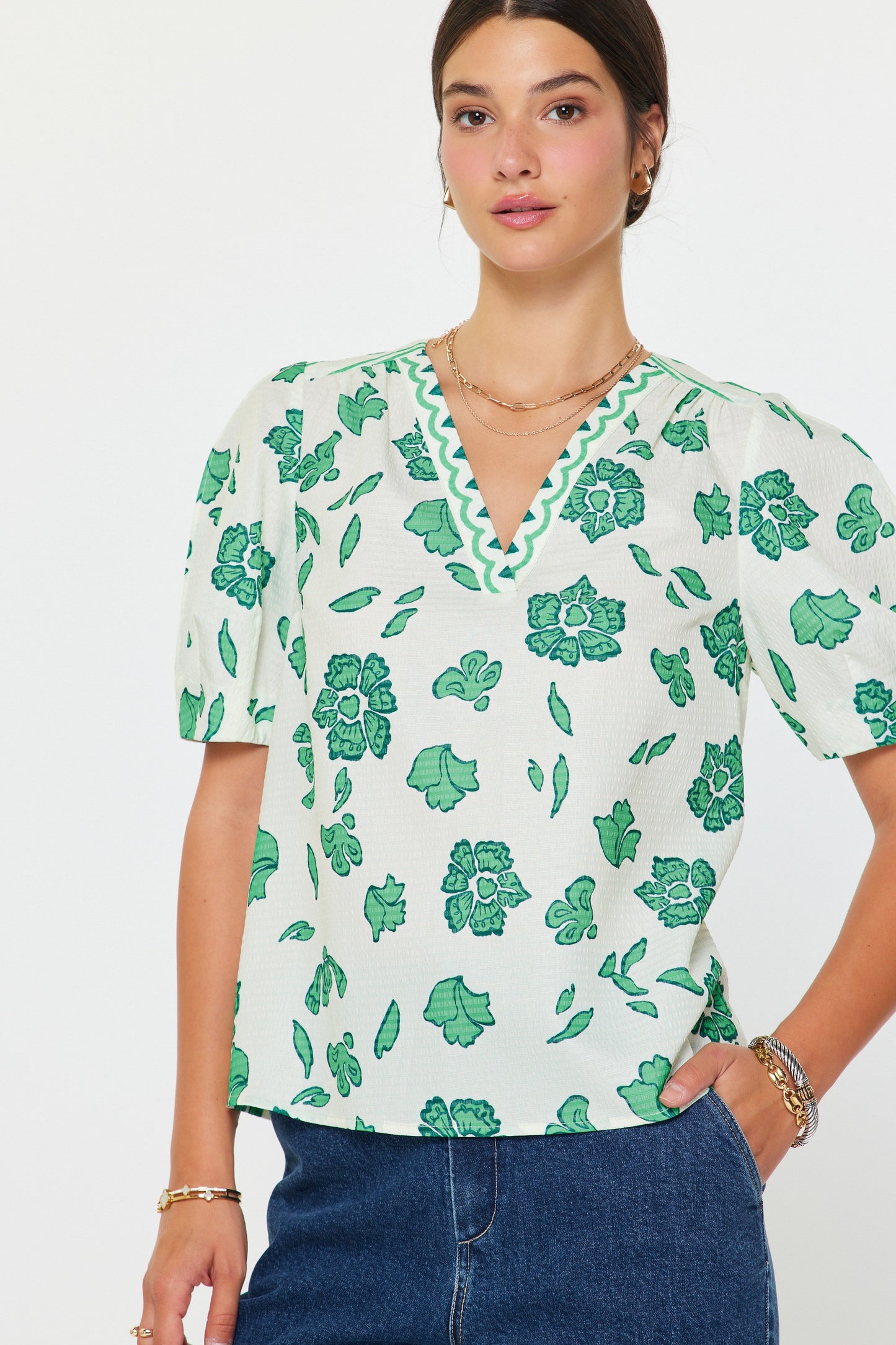 CA Floral Printed V-neck Blouse