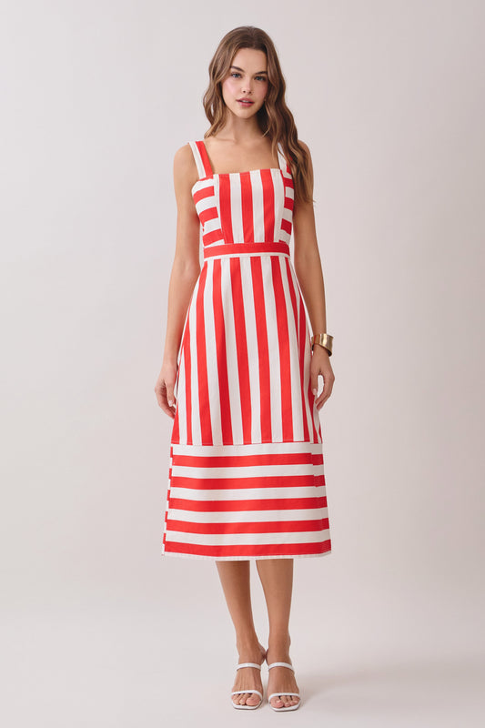 Square Neck Striped Midi Dress