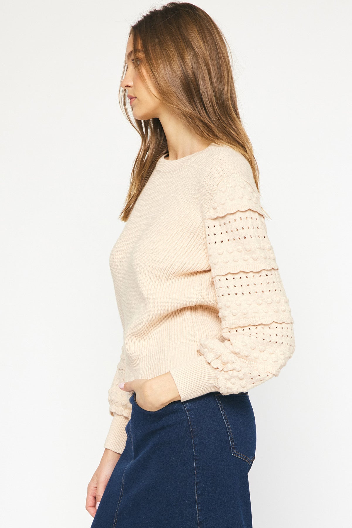 Textured Sleeve Puff Sweater