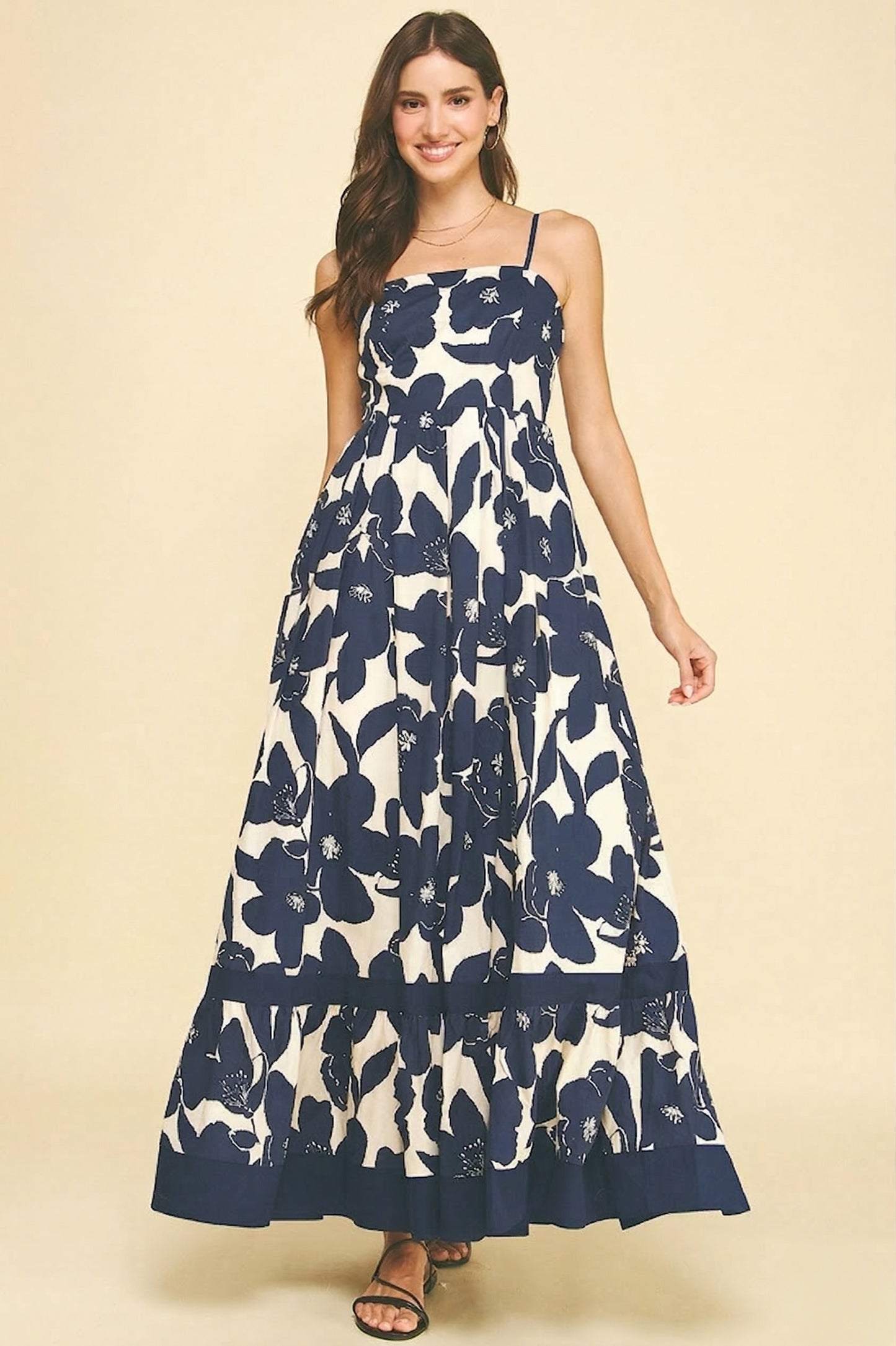 Floral Tiered Maxi Dress - Navy