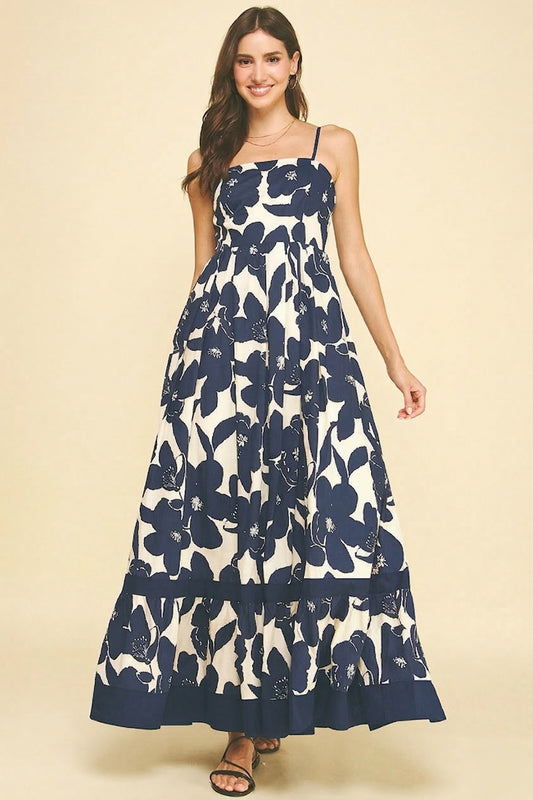 Floral Tiered Maxi Dress - Navy