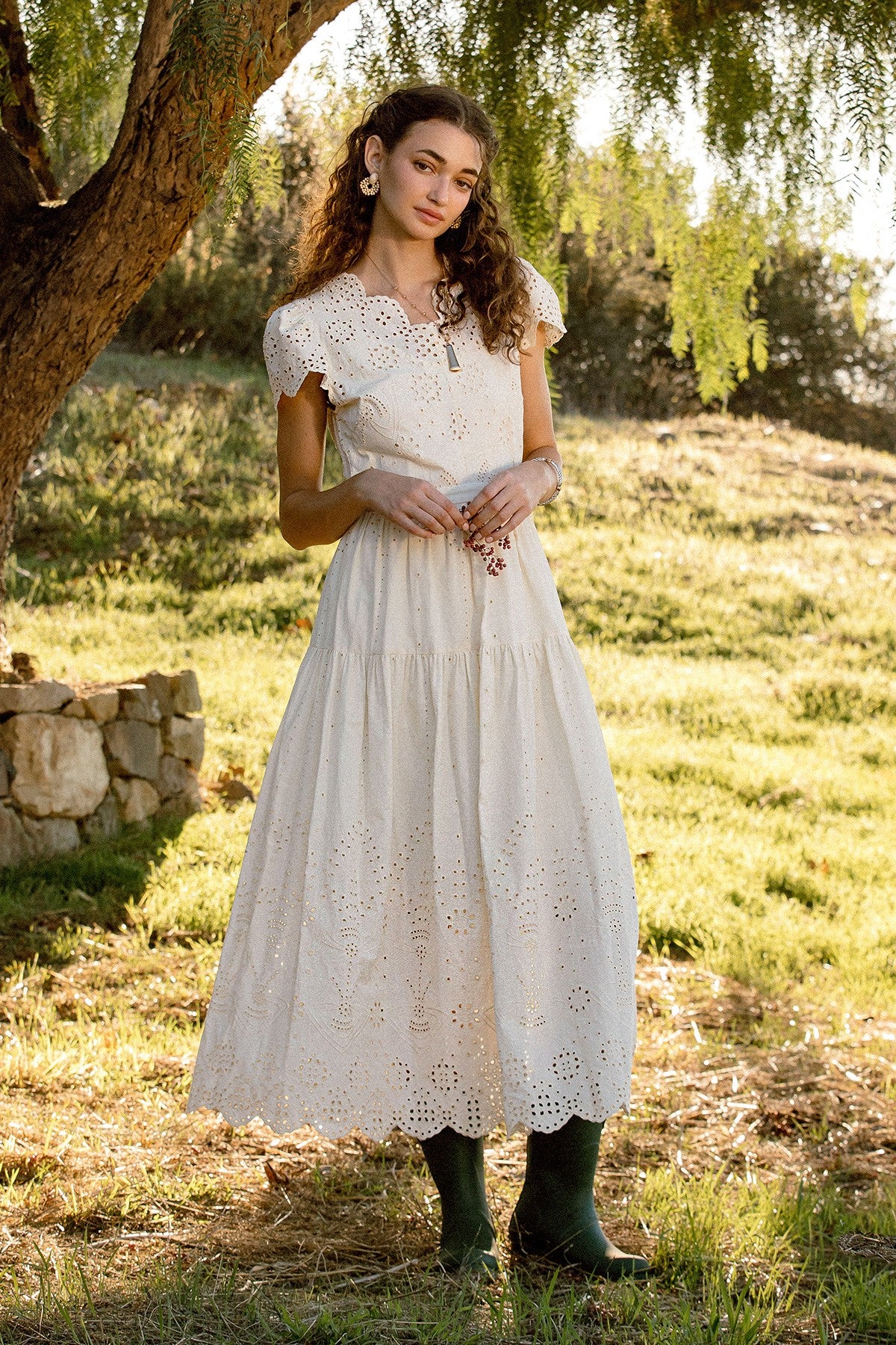 Eyelet maxi dres