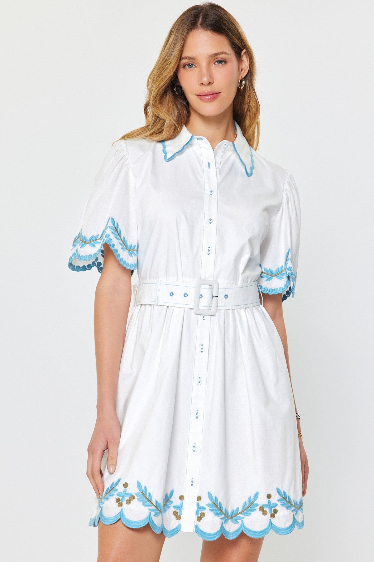 Embroidered Button/Belt Dress