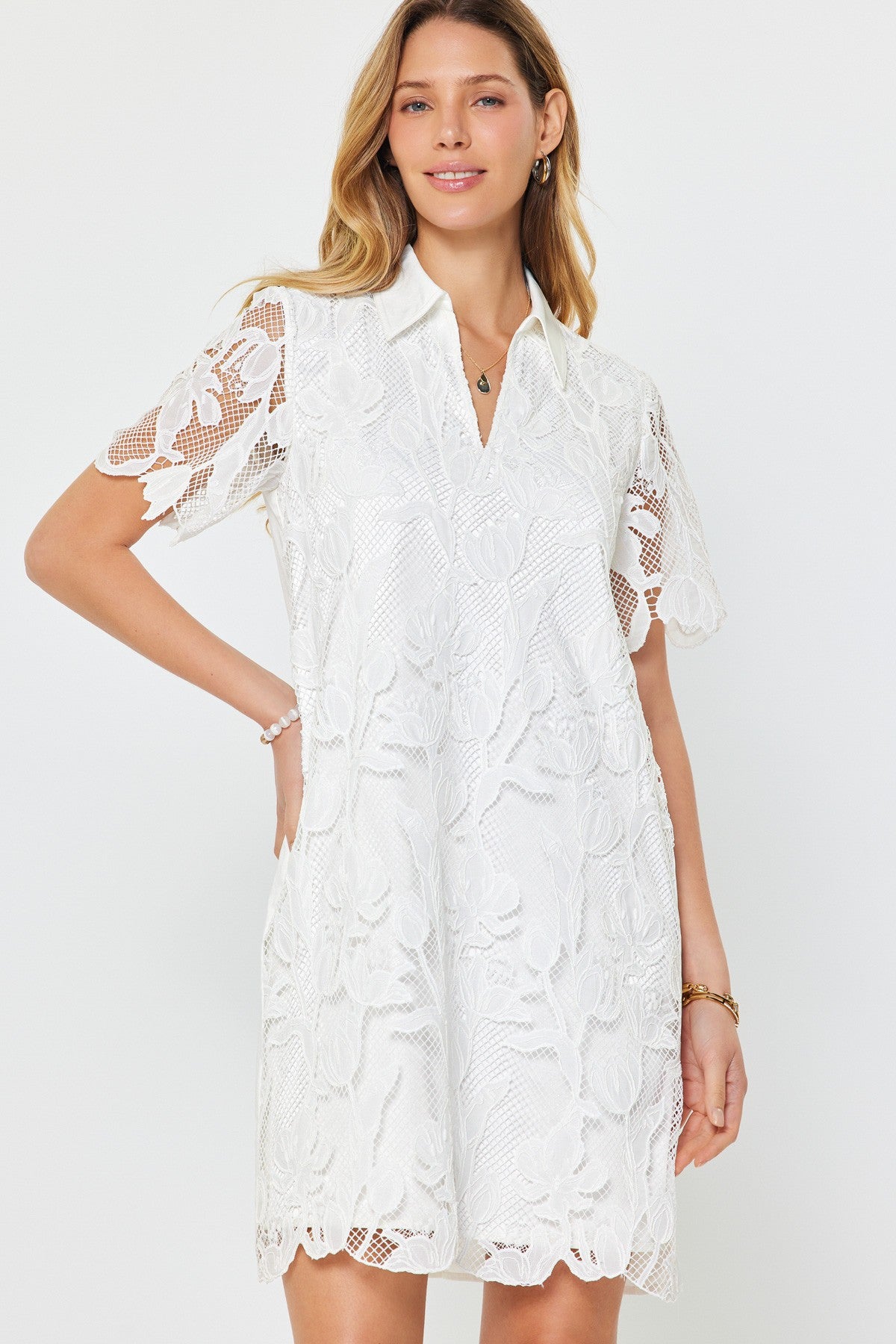 Lace Overlay Shirt Collar