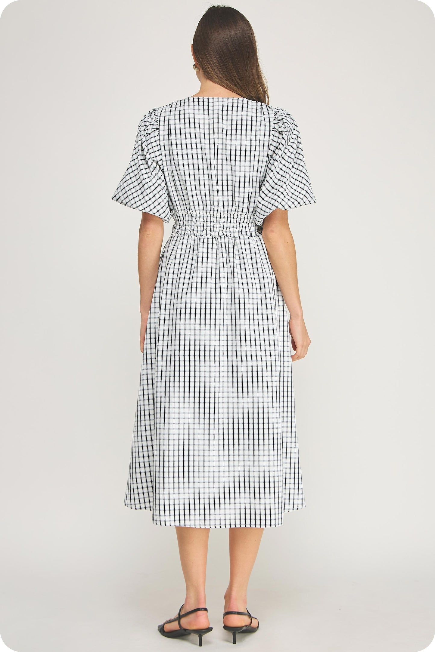 Checkered Elastic Midi Dress