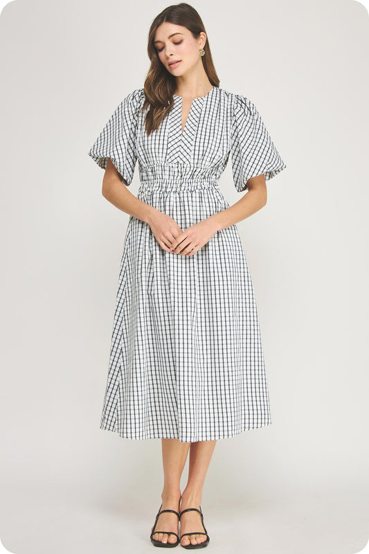 Checkered Elastic Midi Dress
