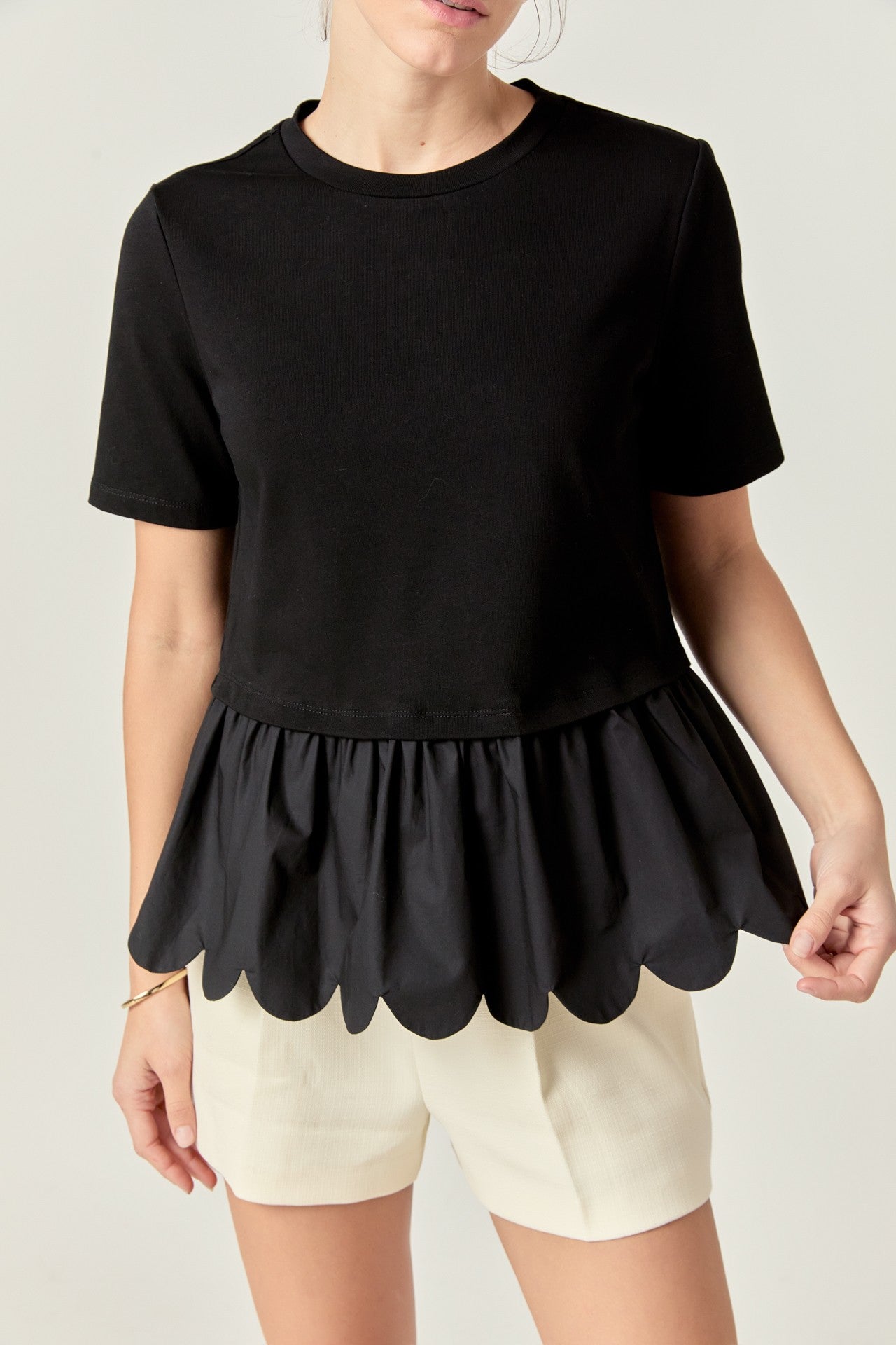 Mixed Media Scallop Detail T-shirt