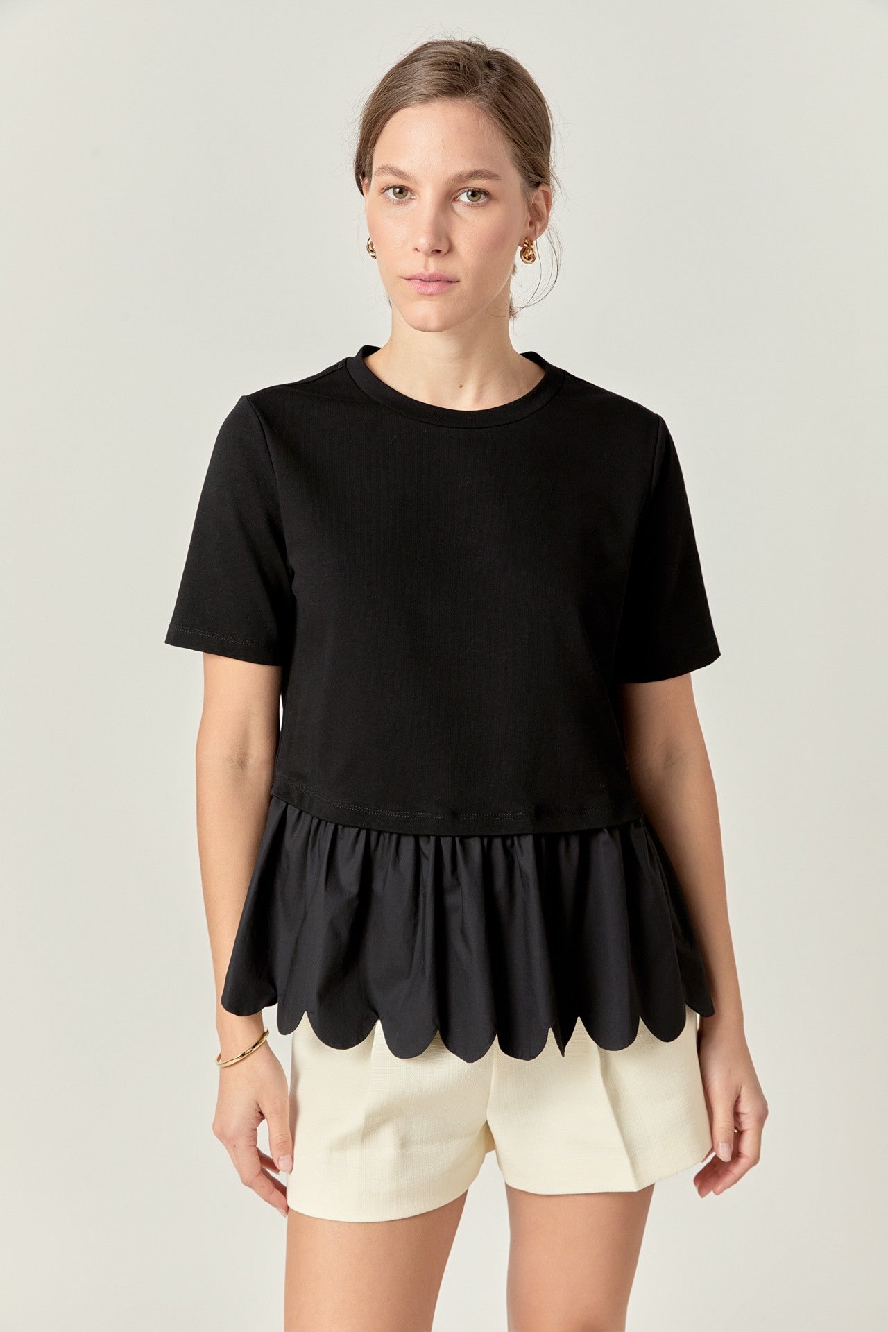 Mixed Media Scallop Detail T-shirt