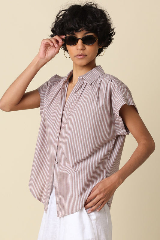 Brielle Striped Flutter Sleeve Blouse