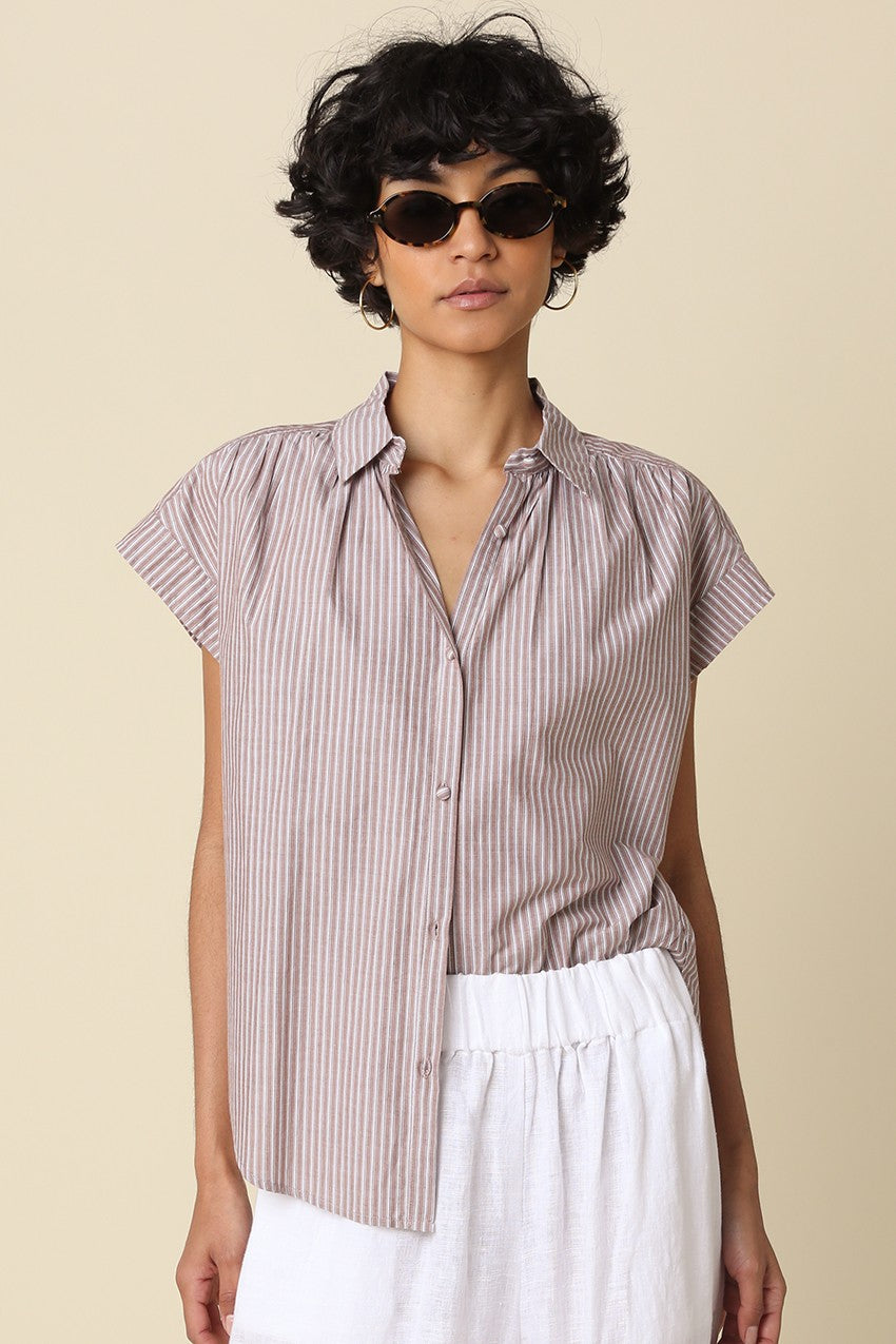 Brielle Striped Flutter Sleeve Blouse