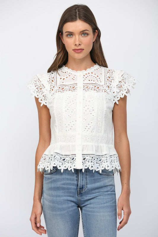 Lace & Eyelet Peplum Blouse