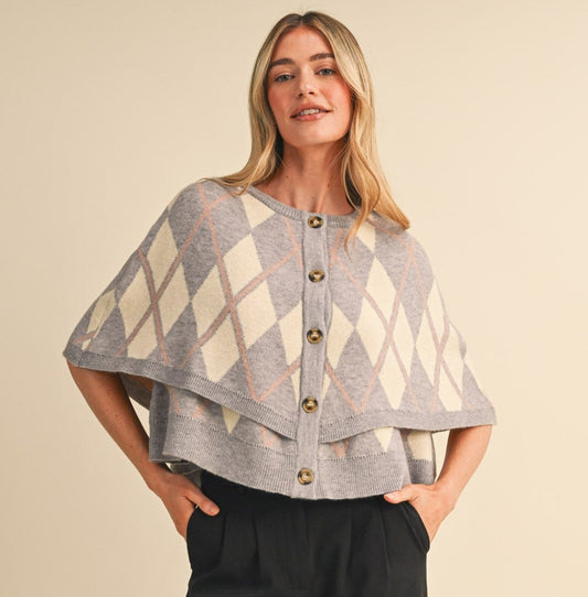 Argyle Button Down Cape Cardigan