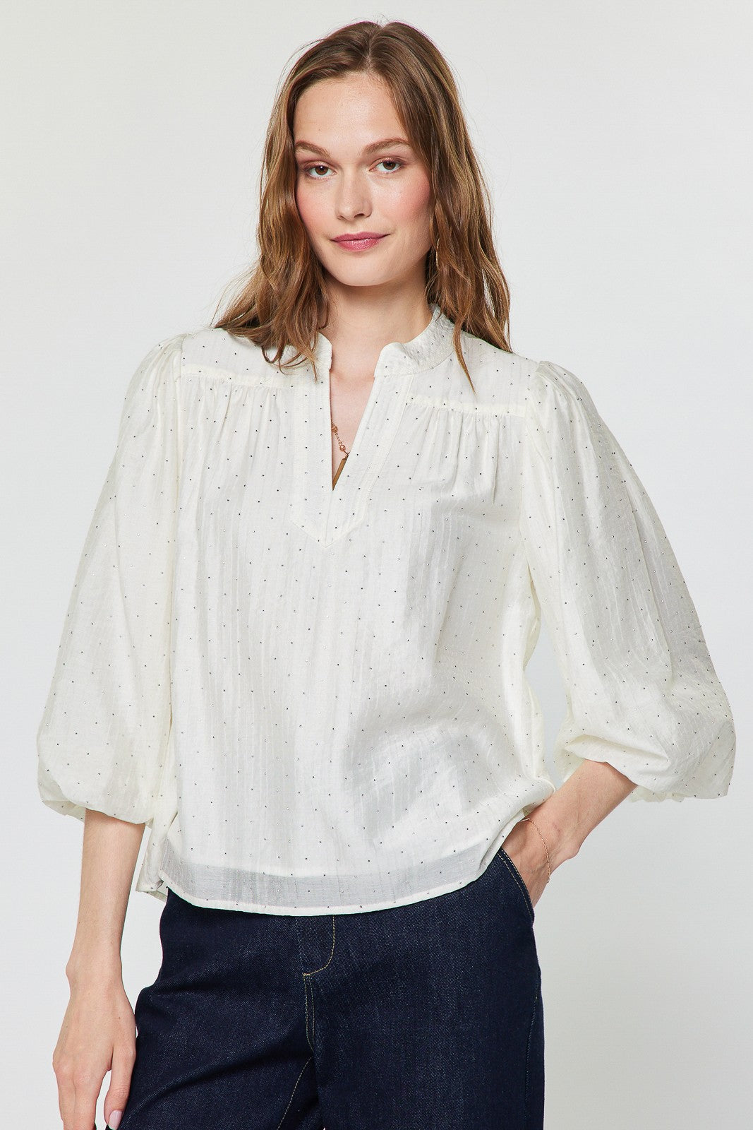 Stand Collar Split Blouse