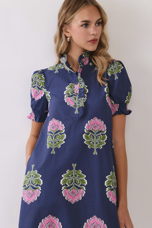 Floral Navy Button Down Midi Dress