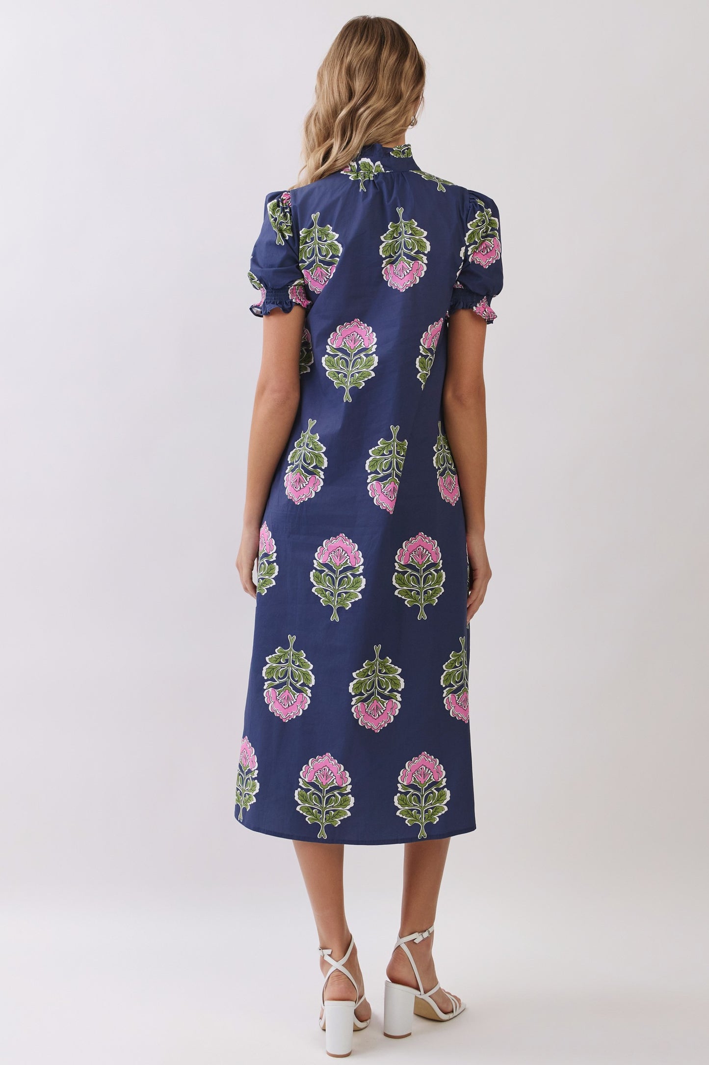 Floral Navy Button Down Midi Dress